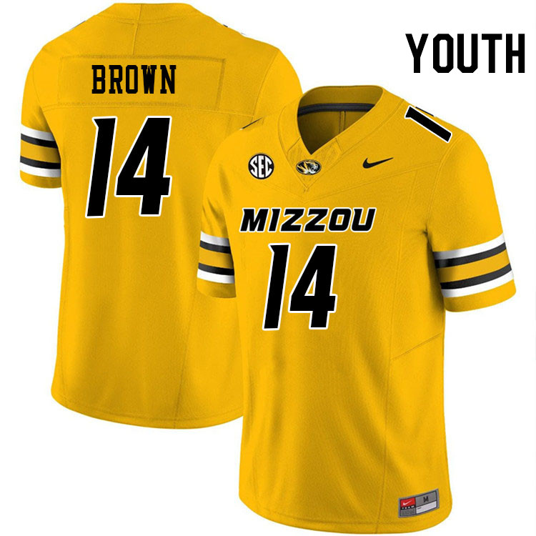 Youth #14 Brett Brown Missouri Tigers College Football Jerseys Stitched-Gold